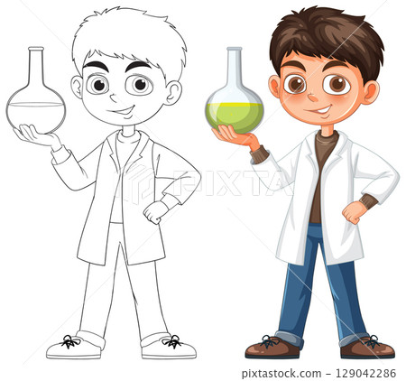 Young Scientist with Beaker Illustration Young Scientist with Beaker Illustration 129042286