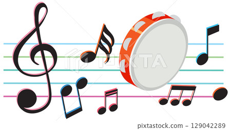 Vibrant Musical Notes and Drum 129042289