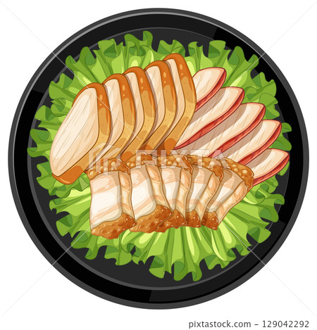 Vector Illustration of Sliced Thai Food on Plate Vector Illustration of Sliced Thai Food on Plate 129042292