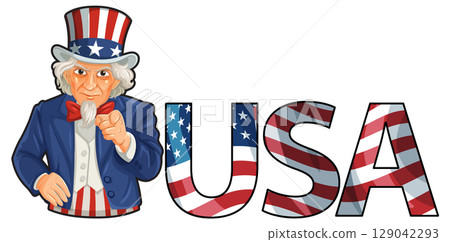 Patriotic Uncle Sam with USA Flag Letters 129042293