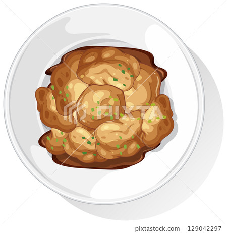 Vector Illustration of Asian Dumplings on Plate Vector Illustration of Asian Dumplings on Plate 129042297