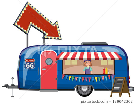 Retro Food Truck on Route 66 Illustration 129042302
