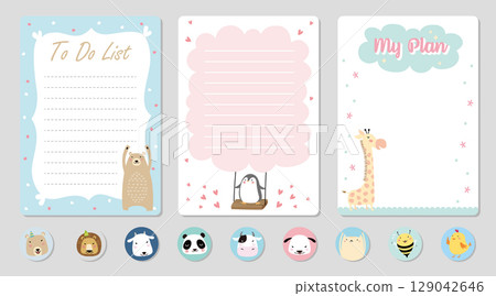 A set of cute animal notebook page design frames vector material pictures 129042646