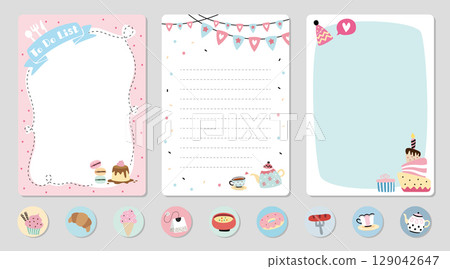 A set of cute afternoon tea points, birthday notes book internal page design diagram, material diagram 129042647