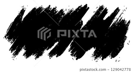 High resolution black grunge brush stroke texture on a clean white background. Perfect for design elements, banners, overlays, artistic effects, or abstract backgrounds. 129042778