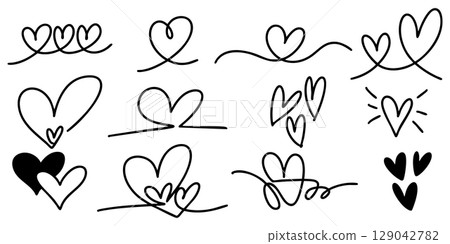 set of hand drawn heart doodles featuring various romantic and minimalist designs. set of hand drawn heart doodles featuring various romantic and minimalist designs. 129042782