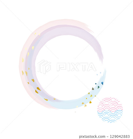 Watercolor brush gold powder Japanese style frame material Seigaiha 129042883