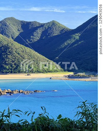 Aerial drone shot of Tontomari Beach in Takahama, Fukue Island, Goto Islands, Nagasaki Prefecture Aerial drone shot of Tontomari Beach in Takahama, Fukue Island, Goto Islands, Nagasaki Prefecture 129043056