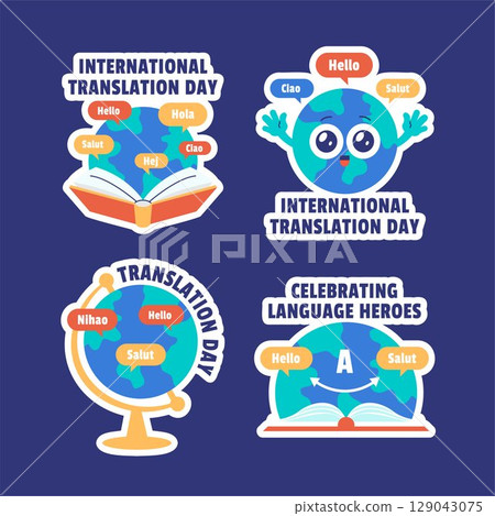 International Translation Day Social Media Label in Hand Drawn Cartoon Style 129043075