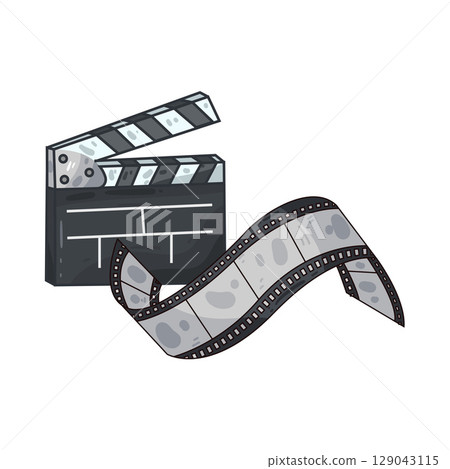 illustration of clapperboard and film strip 129043115