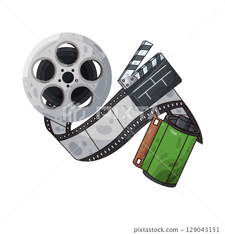 illustration of film roll and clapperboard 129043151
