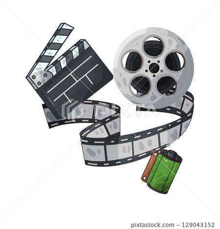 illustration of film roll and clapperboard 129043152