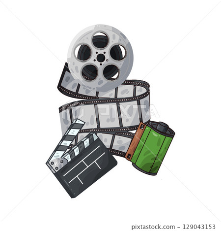 illustration of film roll and clapperboard 129043153