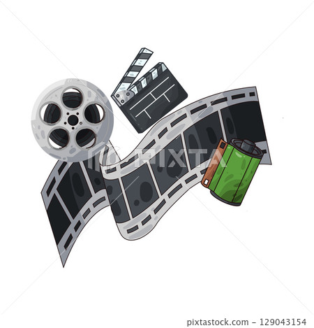 illustration of film roll and clapperboard 129043154