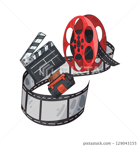 illustration of film roll and clapperboard 129043155