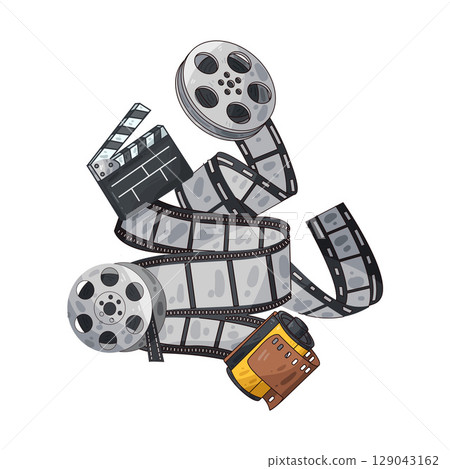 illustration of film roll and clapperboard 129043162