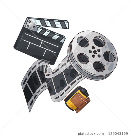 illustration of film roll and clapperboard 129043169