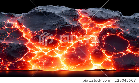 stunning volcanic background featuring molten lava flowing through rocky surfaces, creating dramatic and fiery visual effect. vibrant colors evoke sense of heat and energy 129043508