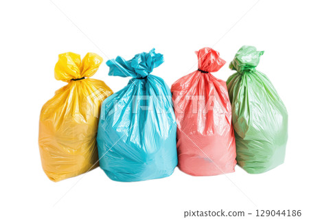Vibrant and Colorful Trash Bags Designed Specifically for Efficient Household Waste Management 129044186