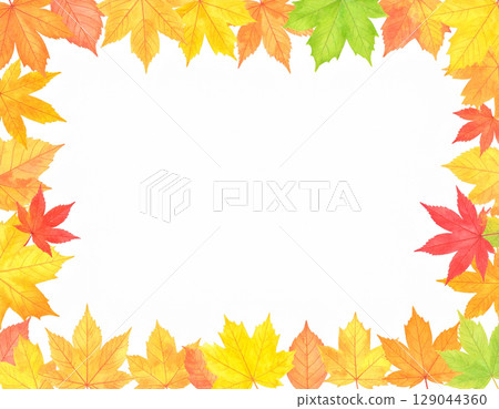 Autumn leaves watercolor illustration frame (fallen leaves) 129044360
