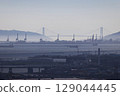 Monochrome photo of Kirin Crane and Akashi Kaikyo Bridge 129044445