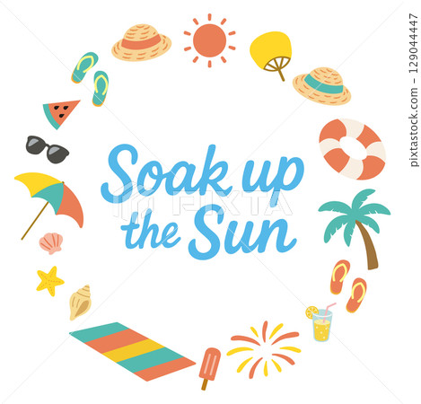 Summer circle frame with English phrase (Soak Up the Sun) Summer circle frame with English phrase (Soak Up the Sun) 129044447