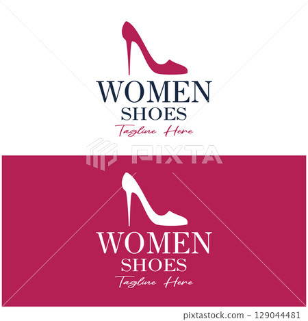 Logo for women's high heel shoes that is elegant and luxurious and feminine. Logo for business, women's shoe shop, fashion, shoe company, beauty. 129044481