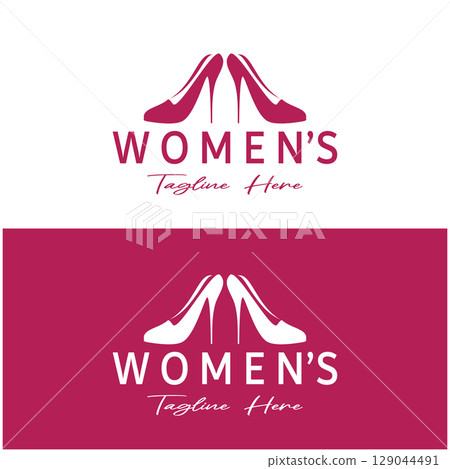 Logo for women's high heel shoes that is elegant and luxurious and feminine. Logo for business, women's shoe shop, fashion, shoe company, beauty. 129044491
