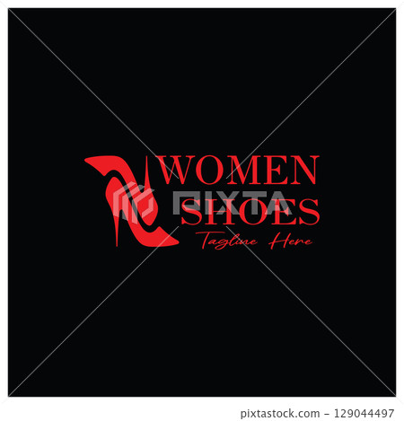 Logo for women's high heel shoes that is elegant and luxurious and feminine. Logo for business, women's shoe shop, fashion, shoe company, beauty. 129044497
