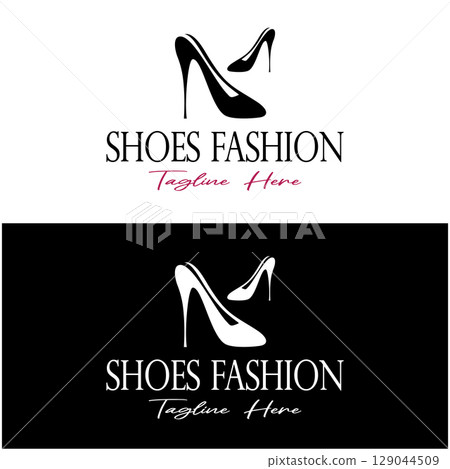 Logo for women's high heel shoes that is elegant and luxurious and feminine. Logo for business, women's shoe shop, fashion, shoe company, beauty. 129044509