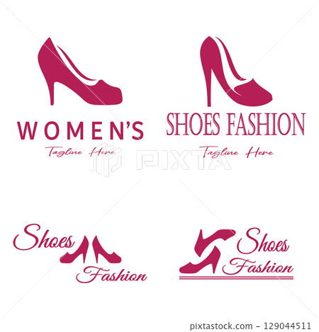 Logo for women's high heel shoes that is elegant and luxurious and feminine. Logo for business, women's shoe shop, fashion, shoe company, beauty. 129044511