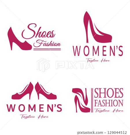Logo for women's high heel shoes that is elegant and luxurious and feminine. Logo for business, women's shoe shop, fashion, shoe company, beauty. 129044512