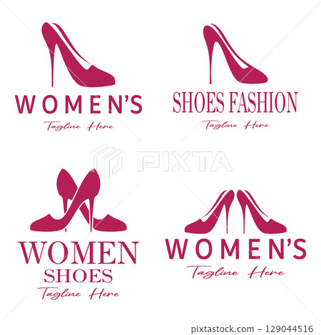 Logo for women's high heel shoes that is elegant and luxurious and feminine. Logo for business, women's shoe shop, fashion, shoe company, beauty. 129044516