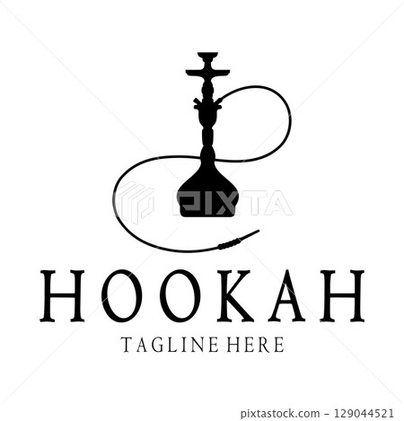 Vintage hookah, shisha or water pipe logo silhouette for club, bar,cafe,vape and shop. 129044521