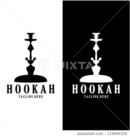 Vintage hookah, shisha or water pipe logo silhouette for club, bar,cafe,vape and shop. 129044526