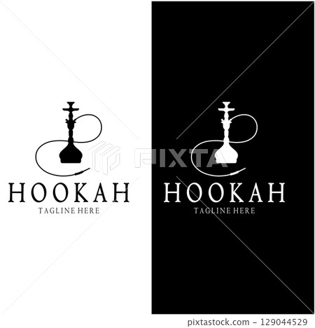 Vintage hookah, shisha or water pipe logo silhouette for club, bar,cafe,vape and shop. Vintage hookah, shisha or water pipe logo silhouette for club, bar,cafe,vape and shop. 129044529