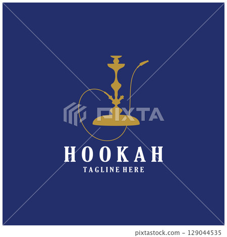 Vintage hookah, shisha or water pipe logo silhouette for club, bar,cafe,vape and shop. Vintage hookah, shisha or water pipe logo silhouette for club, bar,cafe,vape and shop. 129044535