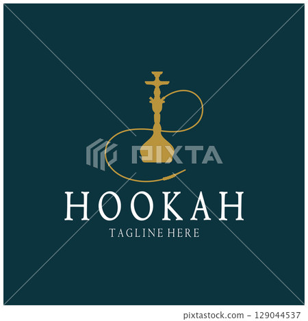 Vintage hookah, shisha or water pipe logo silhouette for club, bar,cafe,vape and shop. 129044537