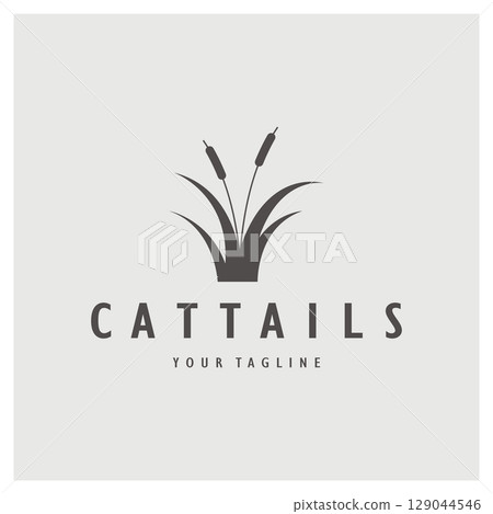 cattails or river reed grass plant logo design, aquatic plants, swamp, wild grass vector 129044546