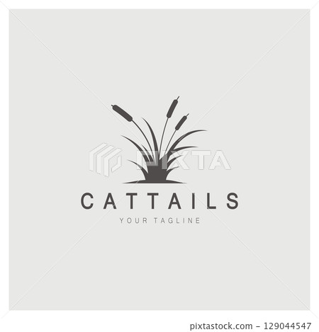 cattails or river reed grass plant logo design, aquatic plants, swamp, wild grass vector 129044547