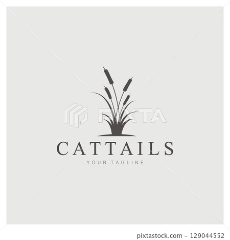 cattails or river reed grass plant logo design, aquatic plants, swamp, wild grass vector 129044552