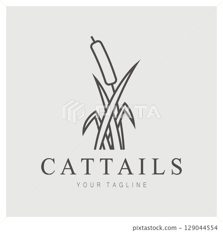 cattails or river reed grass plant logo design, aquatic plants, swamp, wild grass vector 129044554