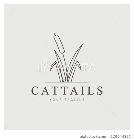 cattails or river reed grass plant logo design, aquatic plants, swamp, wild grass vector 129044555