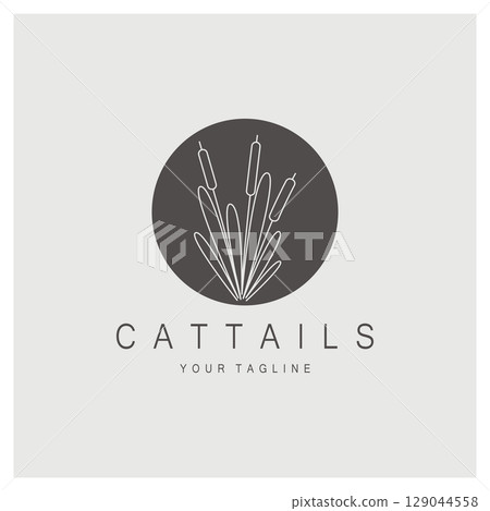 cattails or river reed grass plant logo design, aquatic plants, swamp, wild grass vector 129044558
