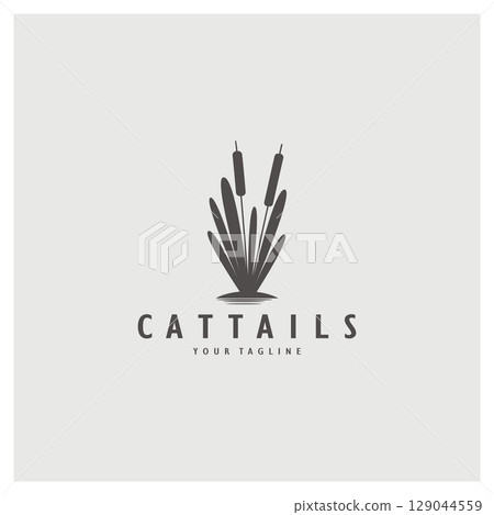 cattails or river reed grass plant logo design, aquatic plants, swamp, wild grass vector 129044559