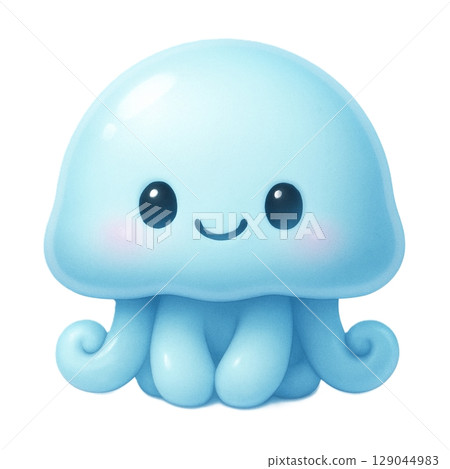 一個可愛的水母人物插圖，有著閃亮的身體和微笑的臉 129044983