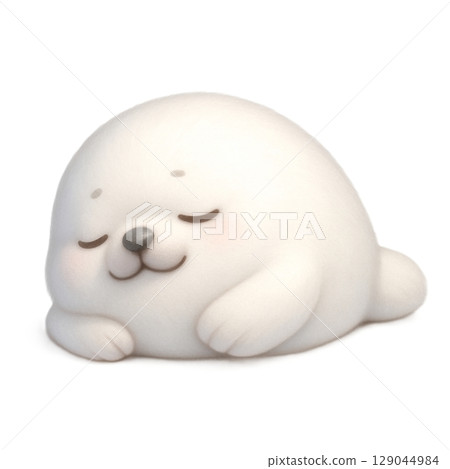 A character illustration of a seal sleeping comfortably with a round body 129044984