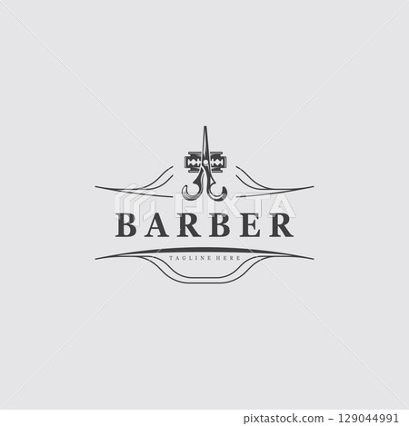 Barber vintage retro element badge or emblem on white background 129044991