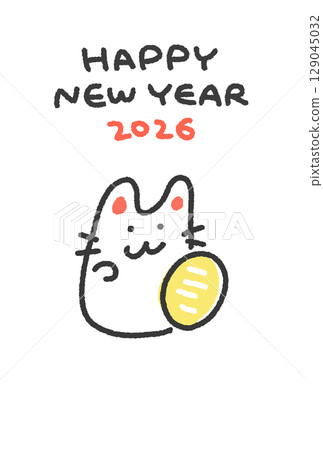 Hand-drawn, cute, and relaxed New Year's card template for 2026 129045032