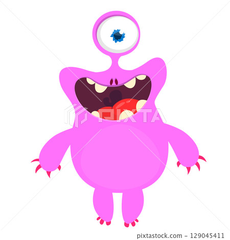 Cartoon cute monster with funny excited face expression waving hands. Vector illustration isolated on white. Halloween design Cartoon cute monster with funny excited face expression waving hands. Vector illustration isolated on white. Halloween design 129045411